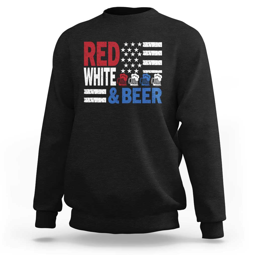 Funny American Drinking Sweatshirt Red White And Beer 4th Of July USA Flag - Wonder Print Shop