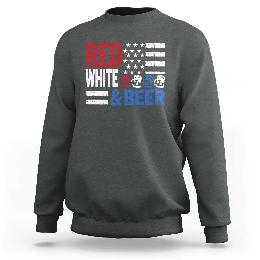Funny American Drinking Sweatshirt Red White And Beer 4th Of July USA Flag - Wonder Print Shop