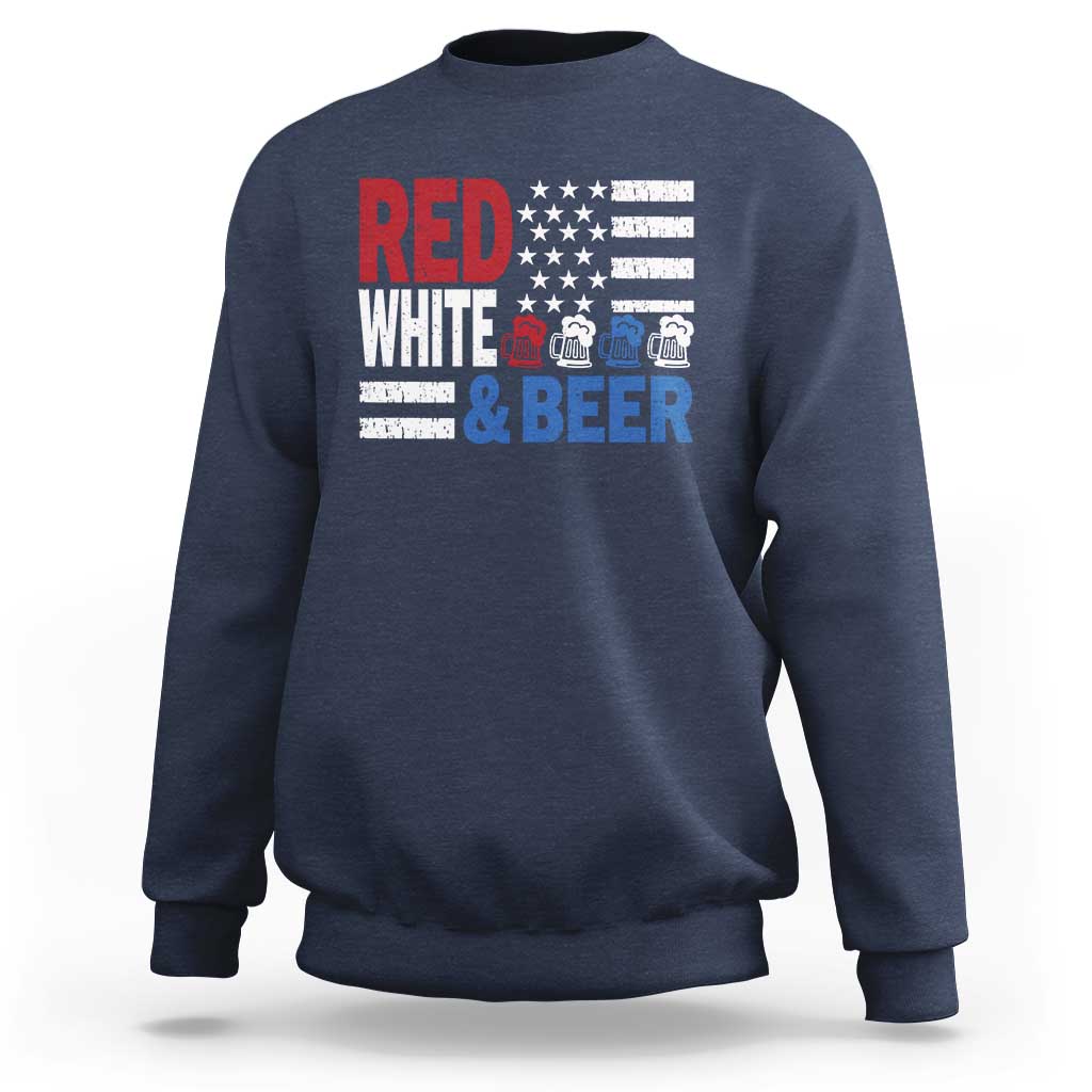 Funny American Drinking Sweatshirt Red White And Beer 4th Of July USA Flag - Wonder Print Shop