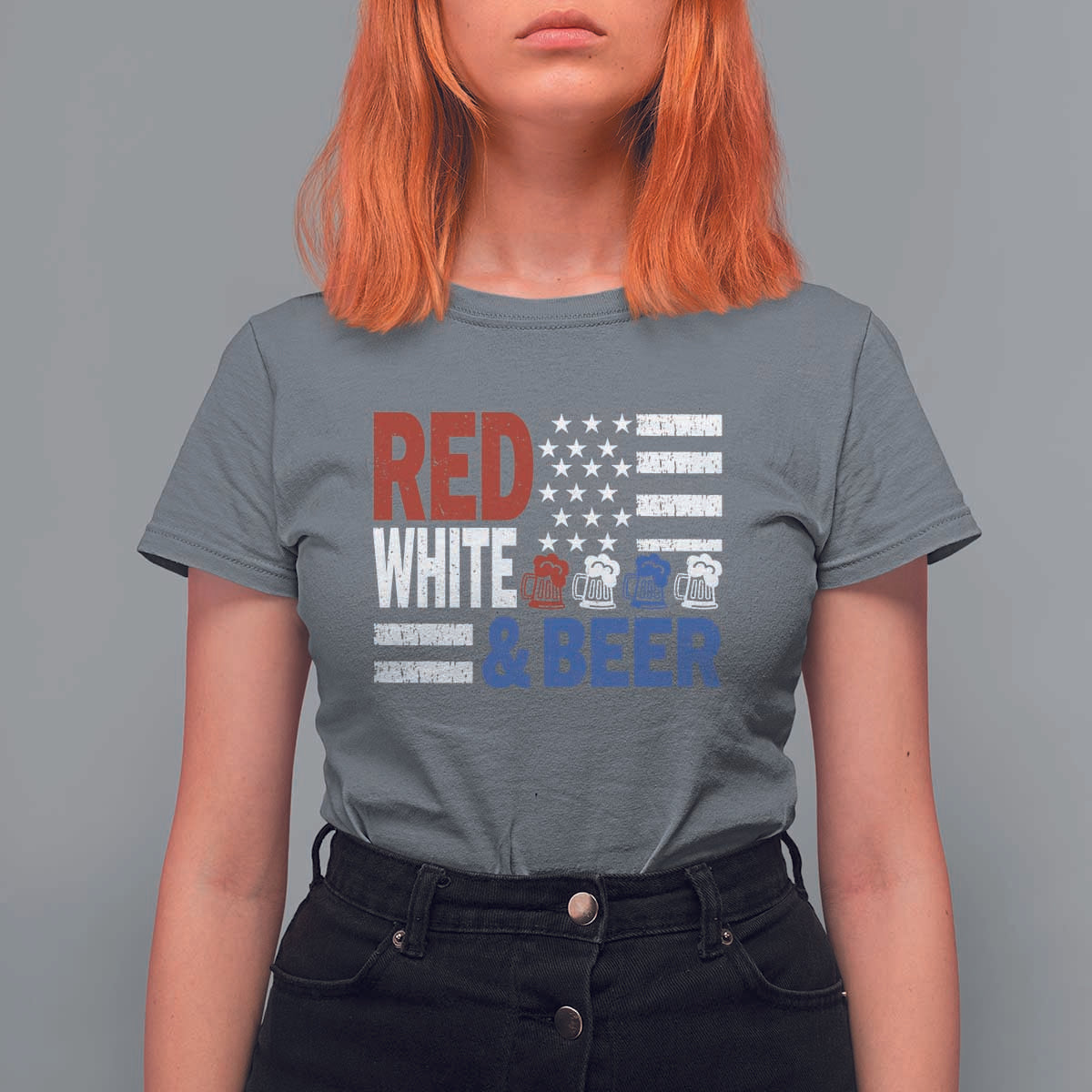 Funny American Drinking T Shirt For Women Red White And Beer 4th Of July USA Flag - Wonder Print Shop