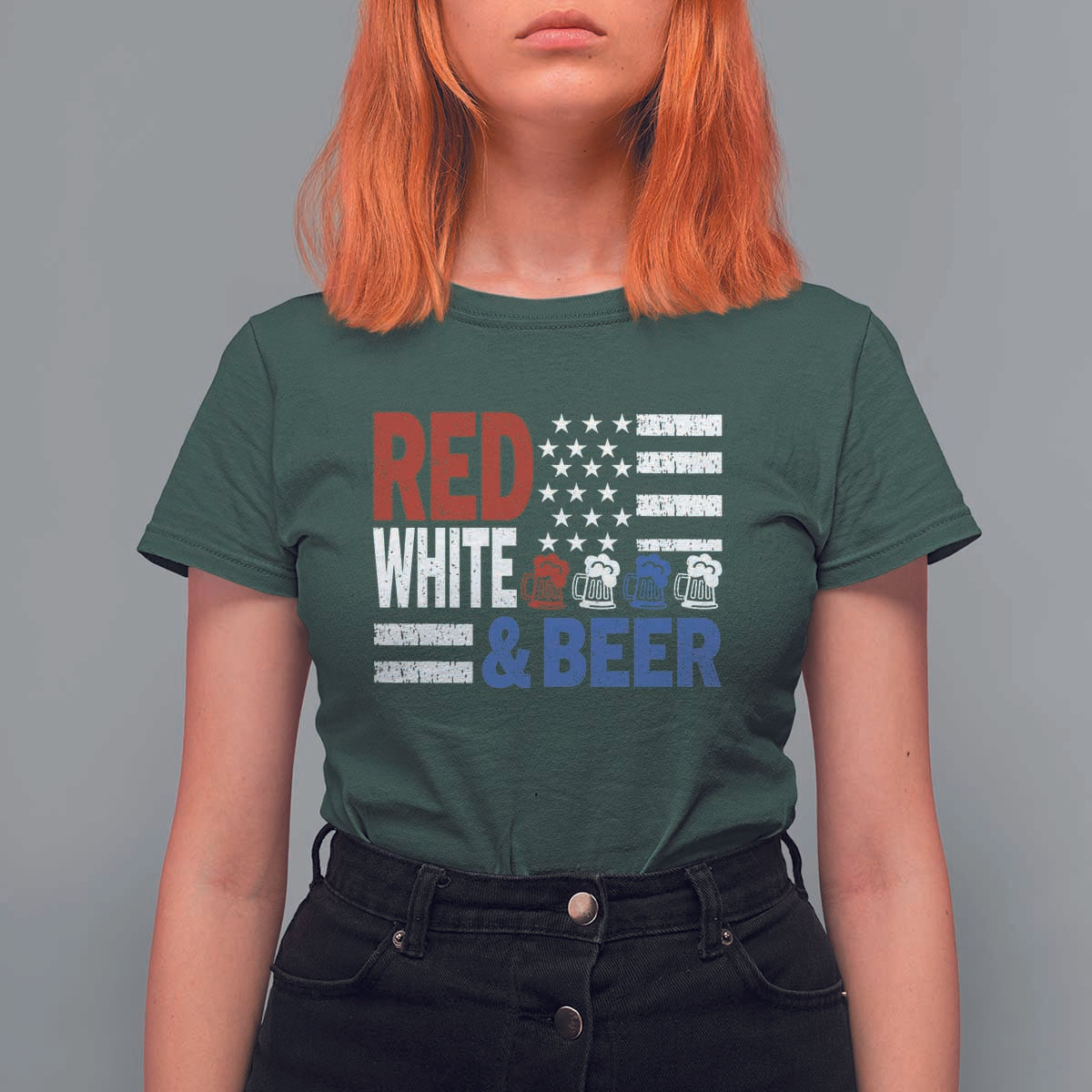 Funny American Drinking T Shirt For Women Red White And Beer 4th Of July USA Flag - Wonder Print Shop