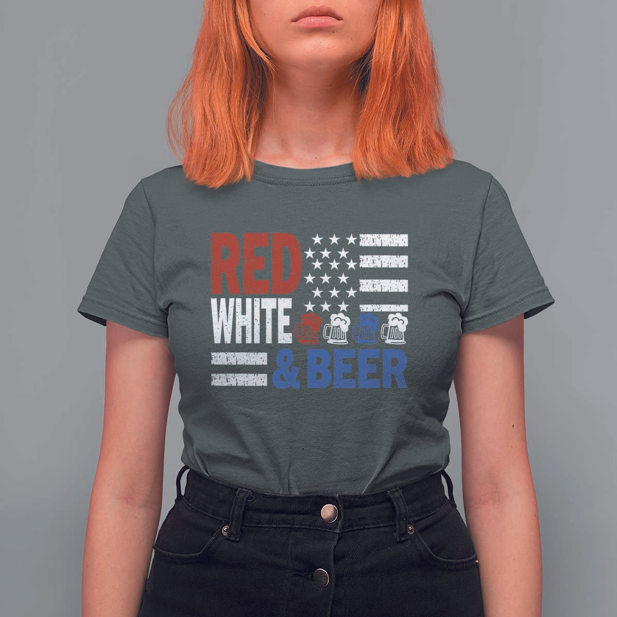 Funny American Drinking T Shirt For Women Red White And Beer 4th Of July USA Flag - Wonder Print Shop