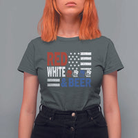 Funny American Drinking T Shirt For Women Red White And Beer 4th Of July USA Flag - Wonder Print Shop