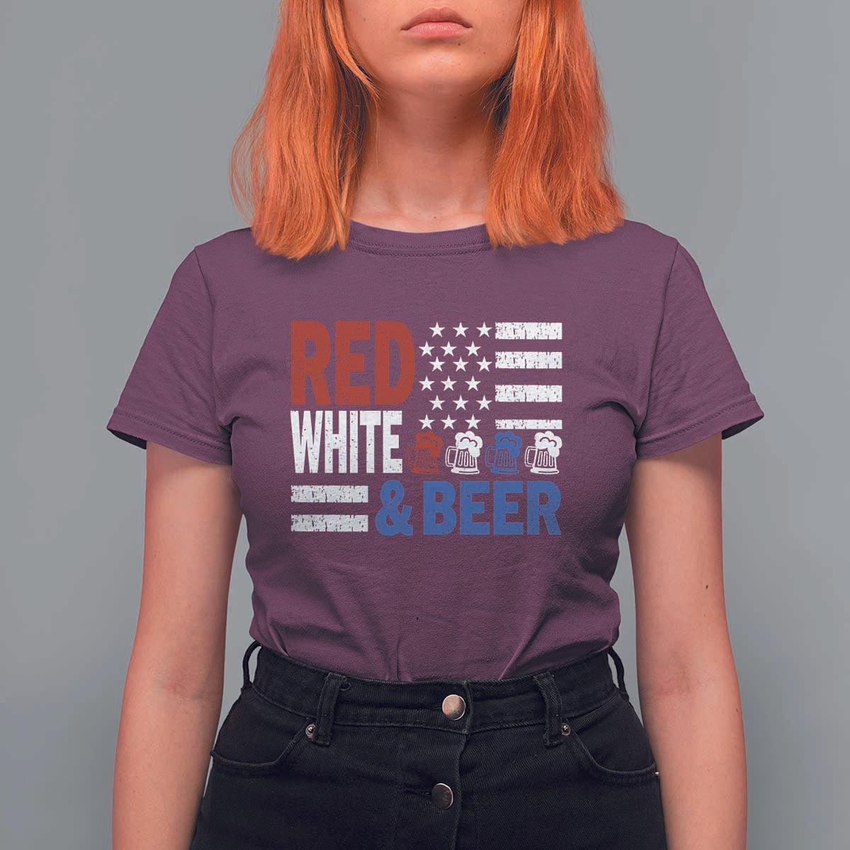 Funny American Drinking T Shirt For Women Red White And Beer 4th Of July USA Flag - Wonder Print Shop