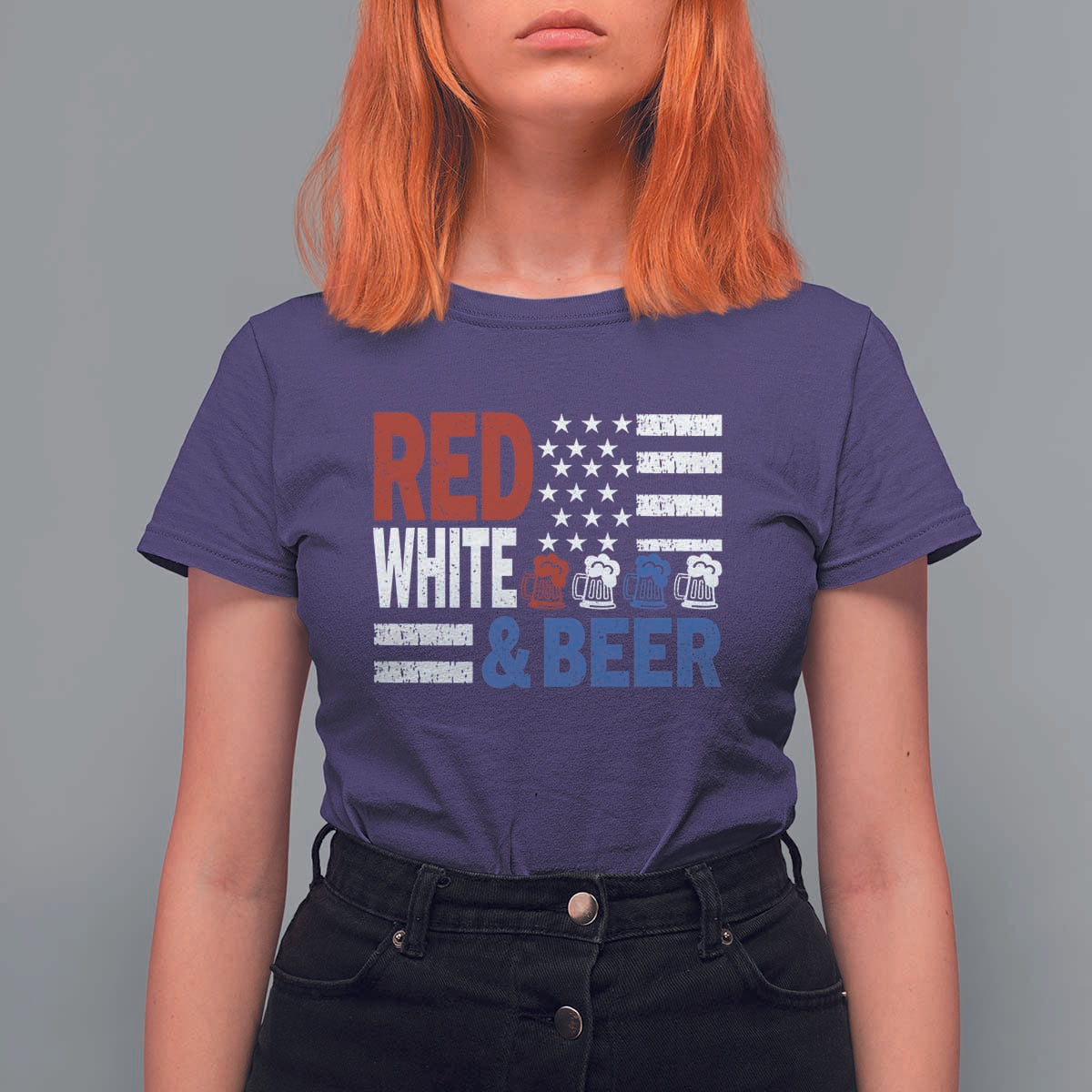 Funny American Drinking T Shirt For Women Red White And Beer 4th Of July USA Flag - Wonder Print Shop