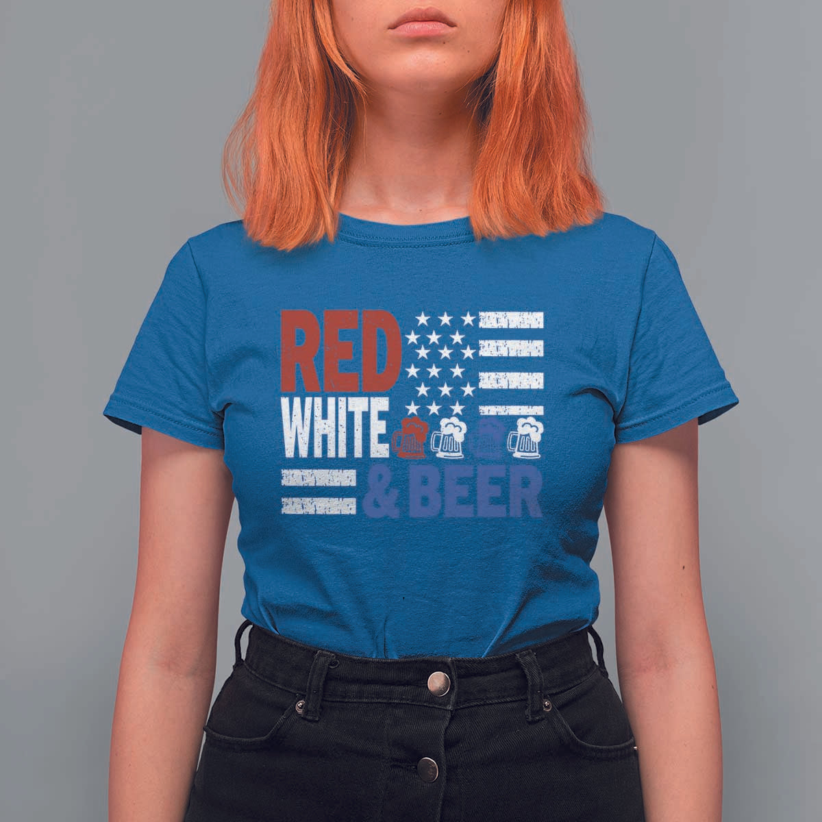 Funny American Drinking T Shirt For Women Red White And Beer 4th Of July USA Flag - Wonder Print Shop