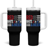 Funny American Drinking Tumbler With Handle Red White And Beer 4th Of July USA Flag - Wonder Print Shop