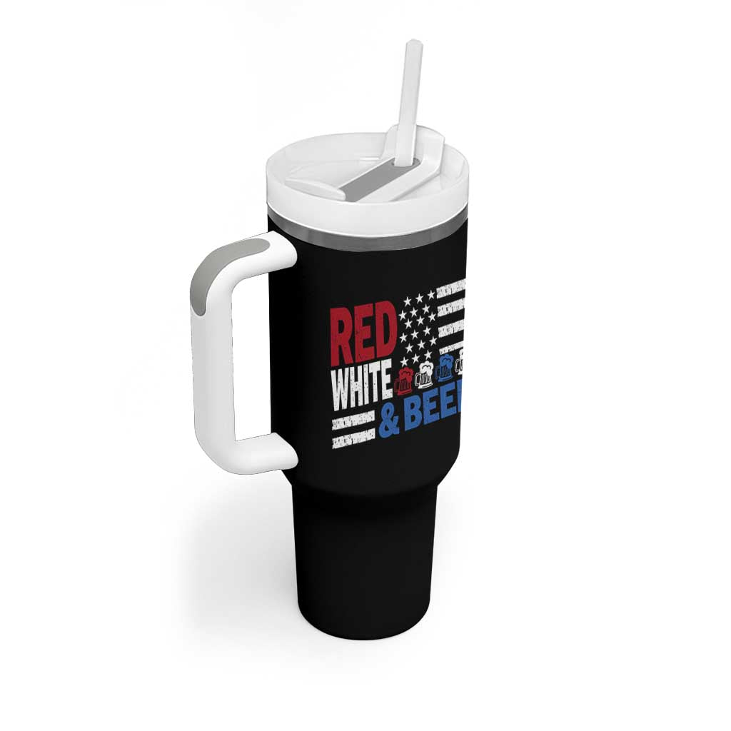 Funny American Drinking Tumbler With Handle Red White And Beer 4th Of July USA Flag - Wonder Print Shop