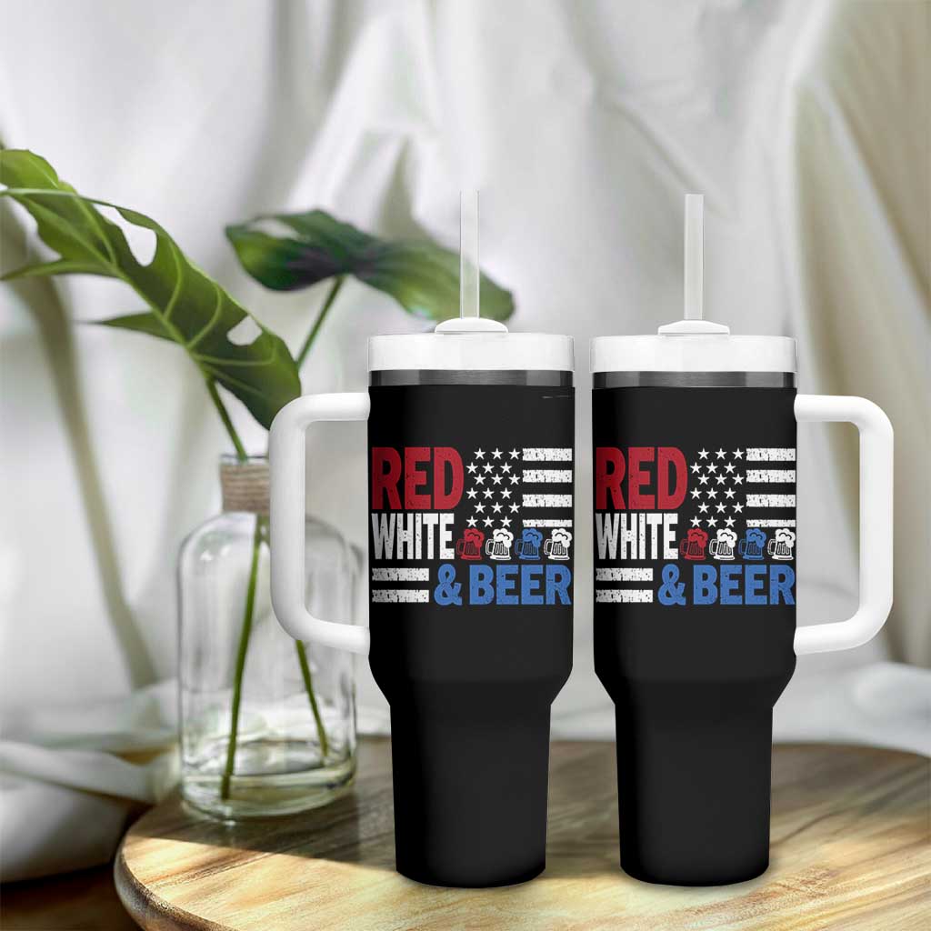 Funny American Drinking Tumbler With Handle Red White And Beer 4th Of July USA Flag - Wonder Print Shop