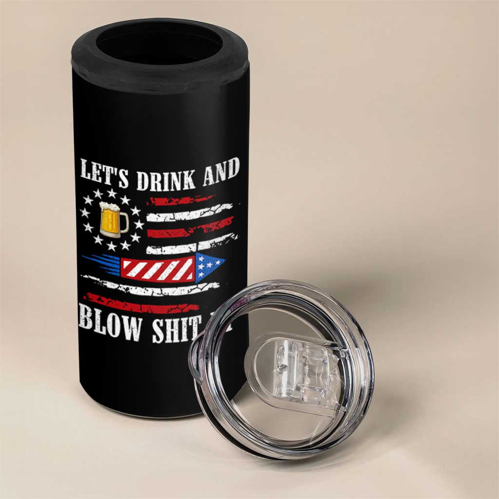 Funny American Drinking 4 in 1 Can Cooler Tumbler Let's Drink And Blow Shit Up 4th Of July Beer Rocket - Wonder Print Shop