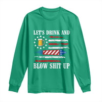 Funny American Drinking Long Sleeve Shirt Let's Drink And Blow Shit Up 4th Of July Beer Rocket - Wonder Print Shop