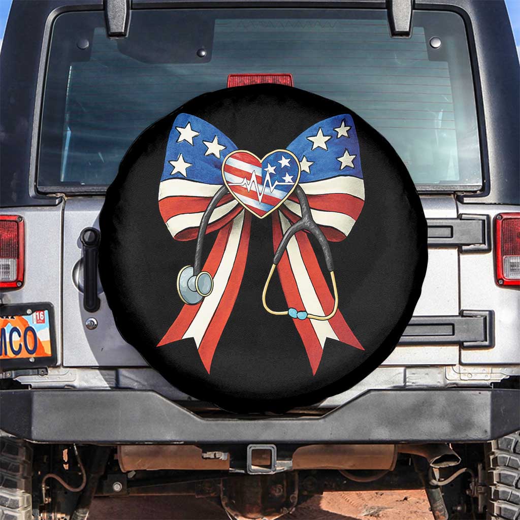 Funny 4th Of July Nurse American Flag Coquette Bow Spare Tire Cover - Wonder Print Shop