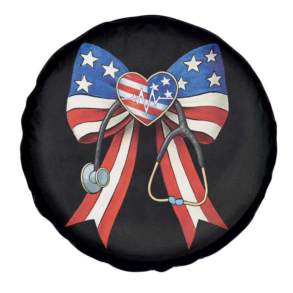 Funny 4th Of July Nurse American Flag Coquette Bow Spare Tire Cover - Wonder Print Shop