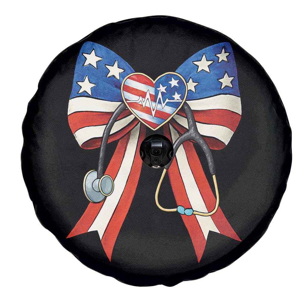 Funny 4th Of July Nurse American Flag Coquette Bow Spare Tire Cover - Wonder Print Shop