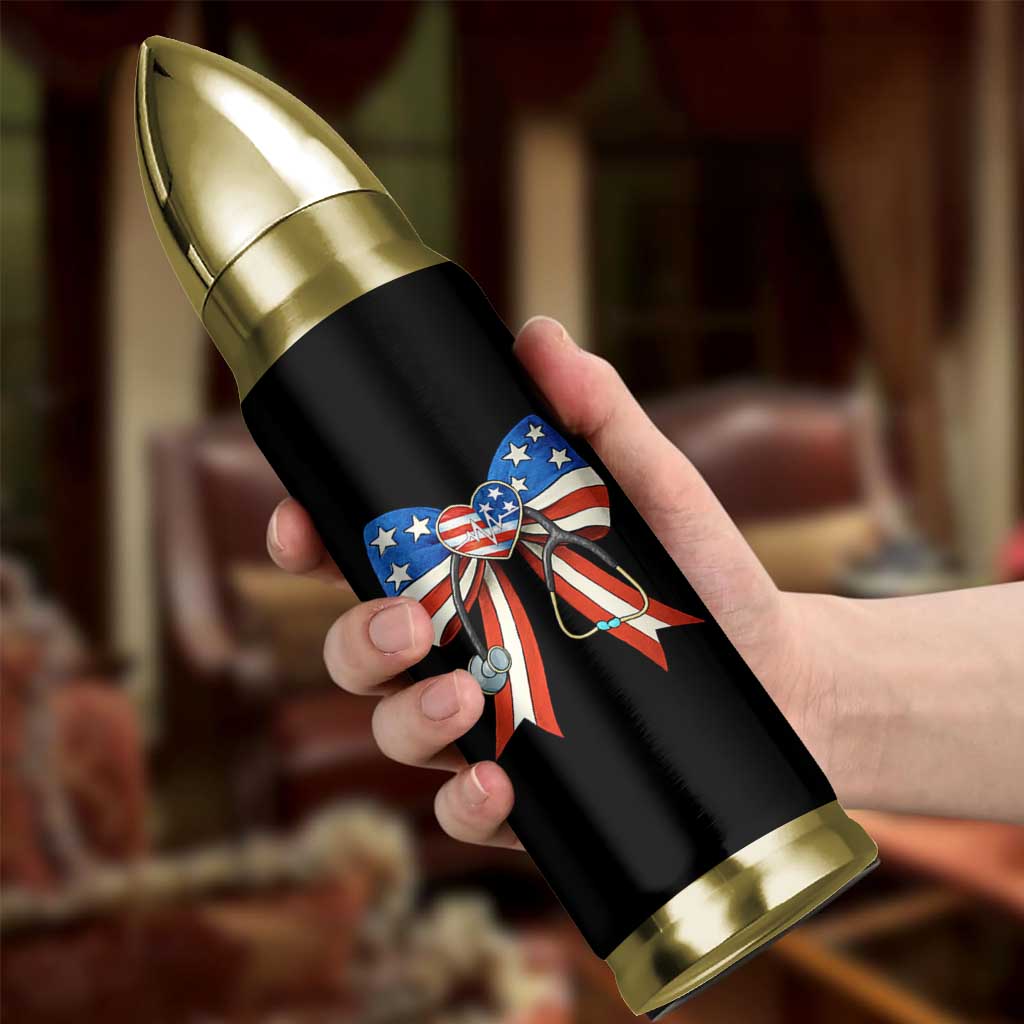 Funny 4th Of July Nurse American Flag Coquette Bow Bullet Tumbler - Wonder Print Shop