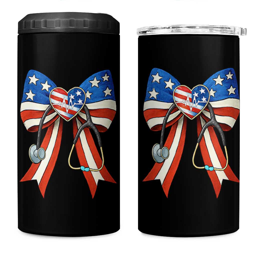 Funny 4th Of July Nurse American Flag Coquette Bow 4 in 1 Can Cooler Tumbler - Wonder Print Shop