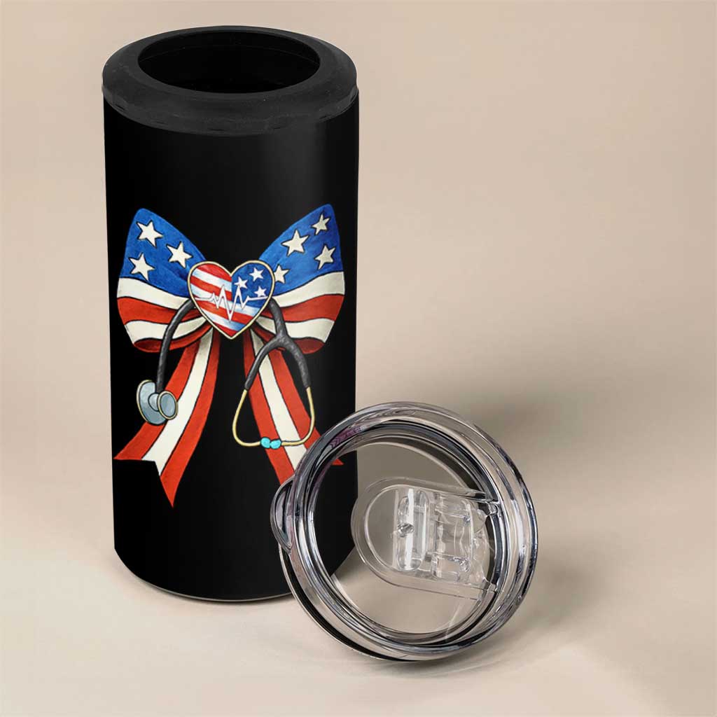 Funny 4th Of July Nurse American Flag Coquette Bow 4 in 1 Can Cooler Tumbler - Wonder Print Shop