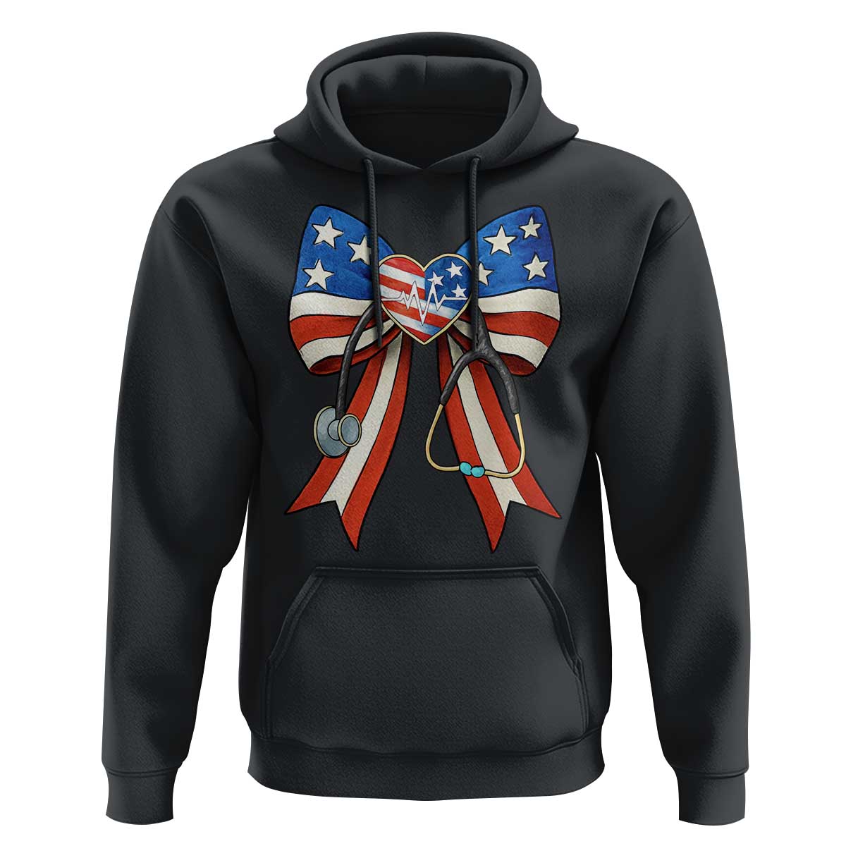 Funny 4th Of July Nurse American Flag Coquette Bow Hoodie - Wonder Print Shop