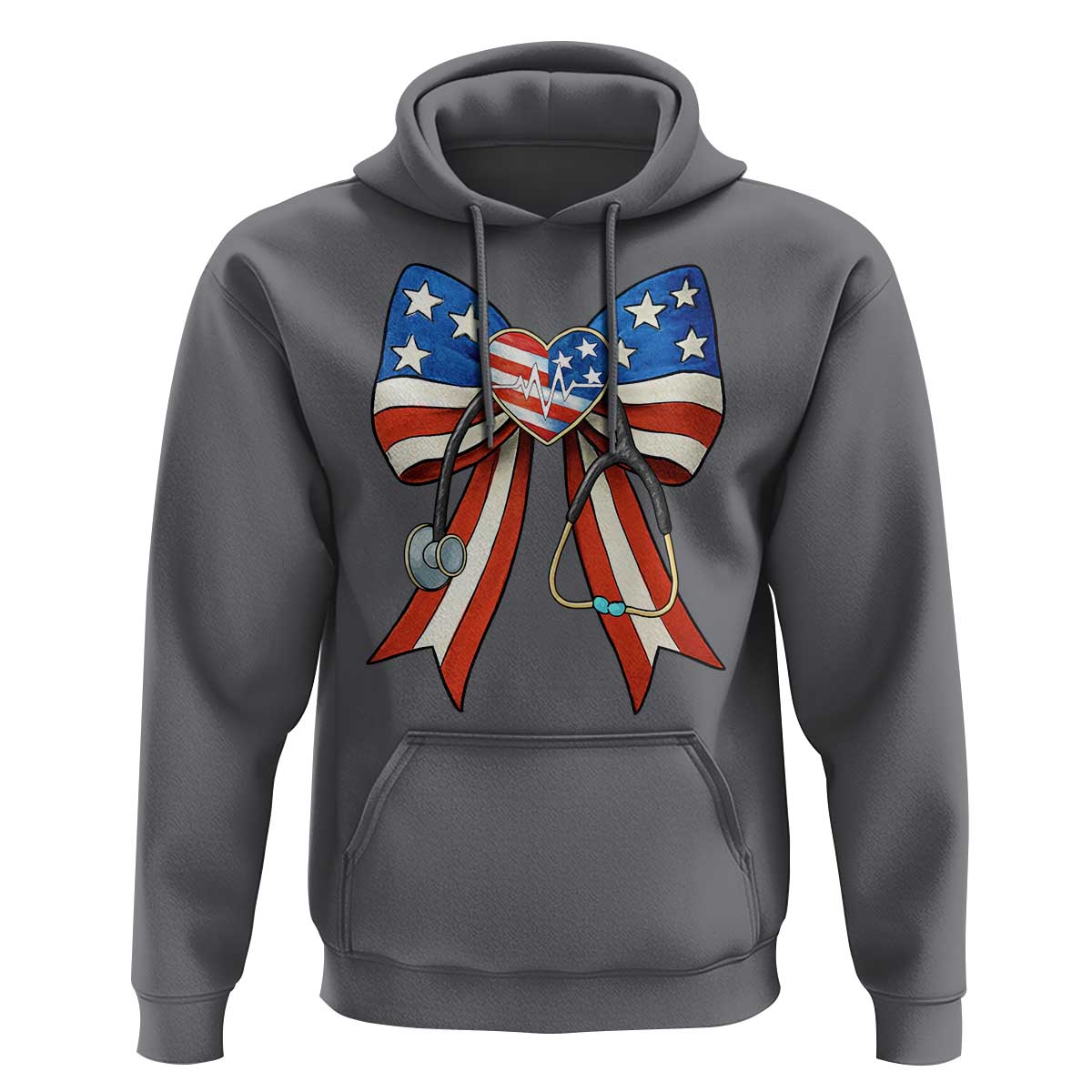 Funny 4th Of July Nurse American Flag Coquette Bow Hoodie - Wonder Print Shop