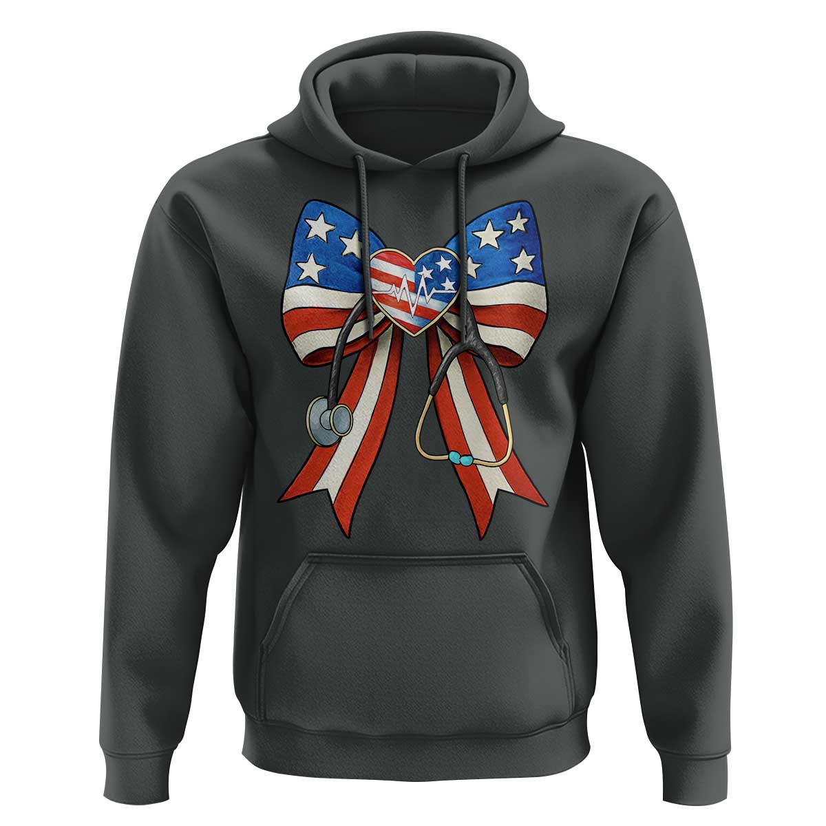 Funny 4th Of July Nurse American Flag Coquette Bow Hoodie - Wonder Print Shop
