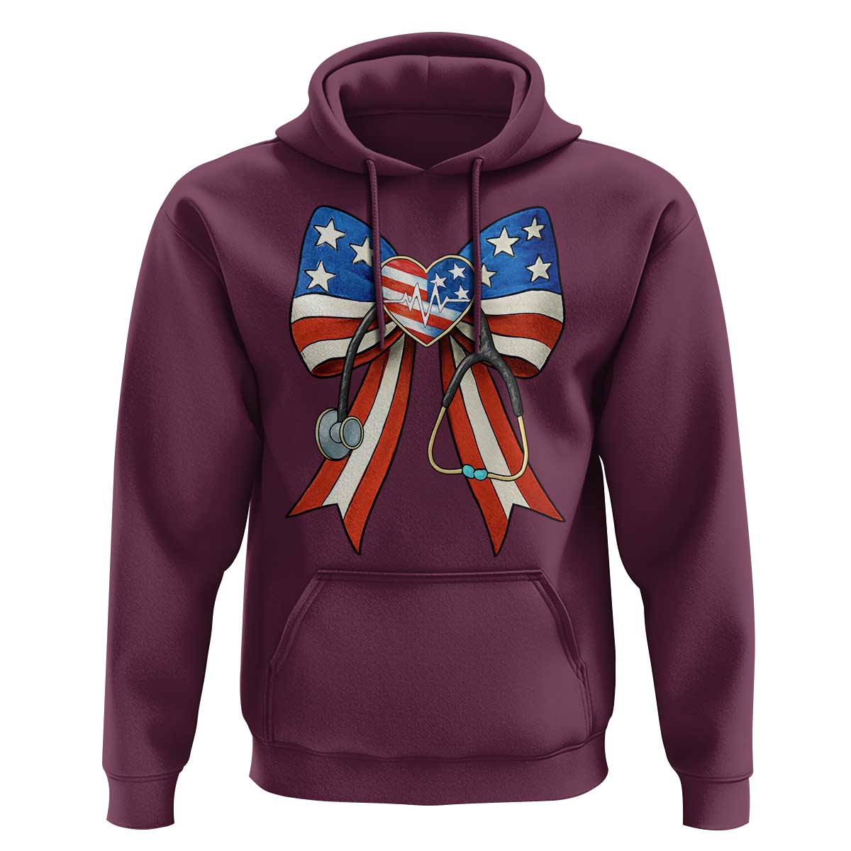 Funny 4th Of July Nurse American Flag Coquette Bow Hoodie - Wonder Print Shop
