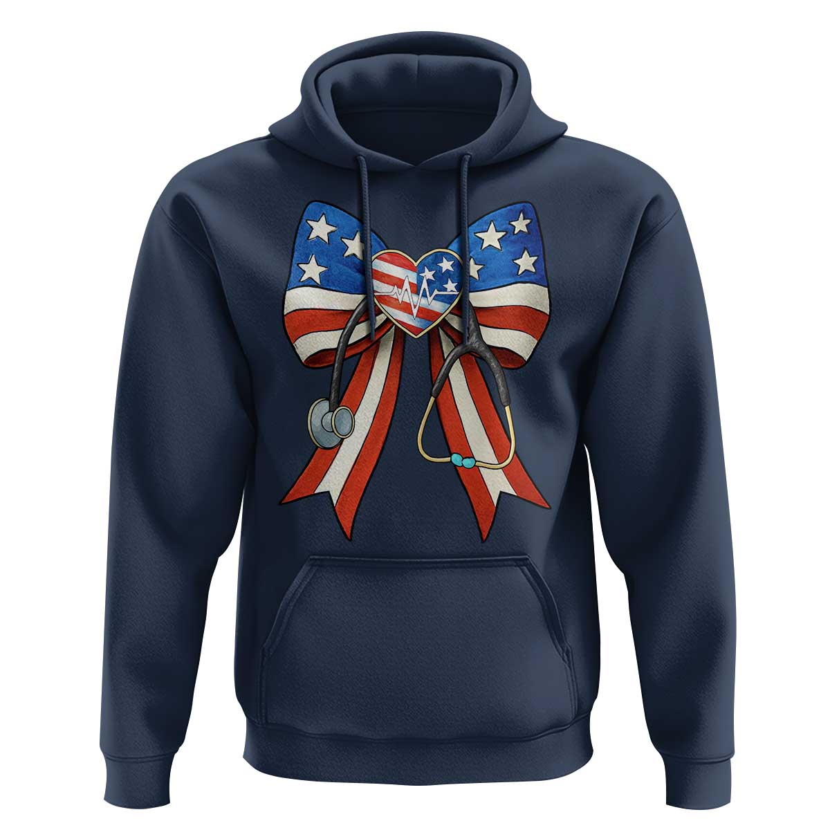 Funny 4th Of July Nurse American Flag Coquette Bow Hoodie - Wonder Print Shop