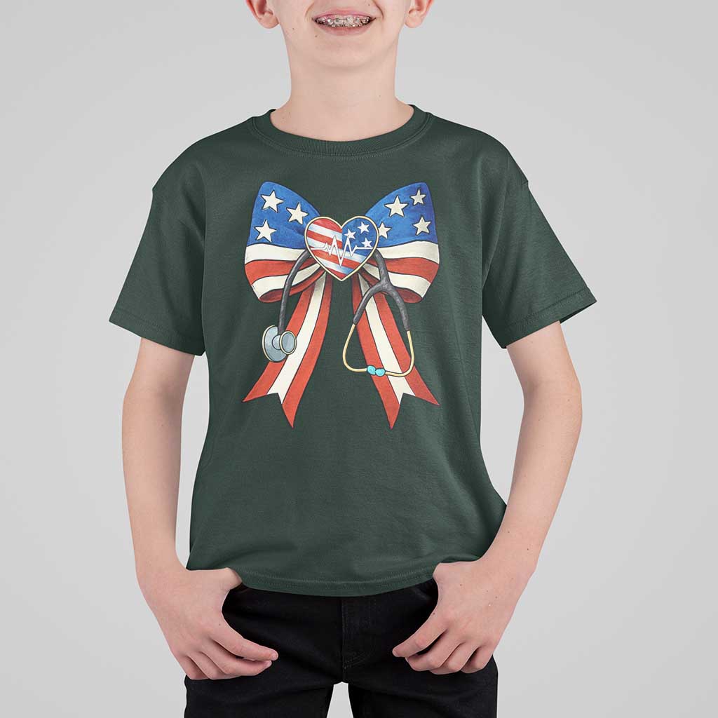 Funny 4th Of July Nurse American Flag Coquette Bow T Shirt For Kid - Wonder Print Shop