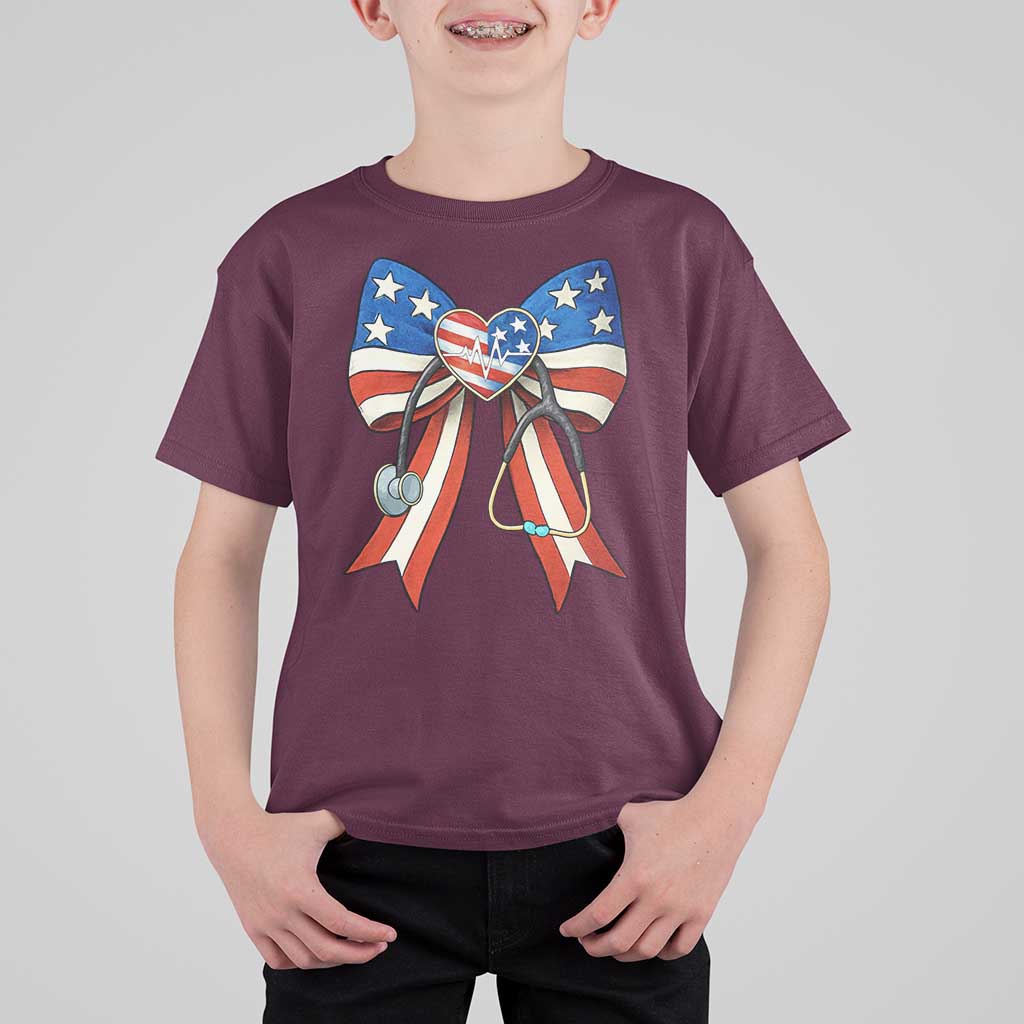 Funny 4th Of July Nurse American Flag Coquette Bow T Shirt For Kid - Wonder Print Shop