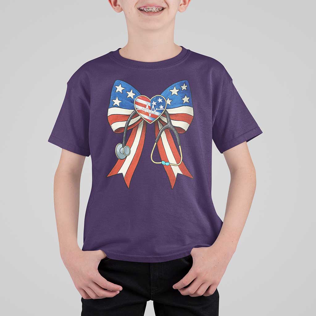 Funny 4th Of July Nurse American Flag Coquette Bow T Shirt For Kid - Wonder Print Shop
