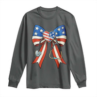 Funny 4th Of July Nurse American Flag Coquette Bow Long Sleeve Shirt - Wonder Print Shop