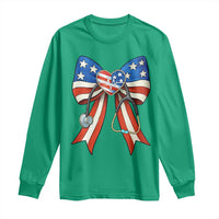Funny 4th Of July Nurse American Flag Coquette Bow Long Sleeve Shirt - Wonder Print Shop