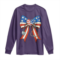 Funny 4th Of July Nurse American Flag Coquette Bow Long Sleeve Shirt - Wonder Print Shop