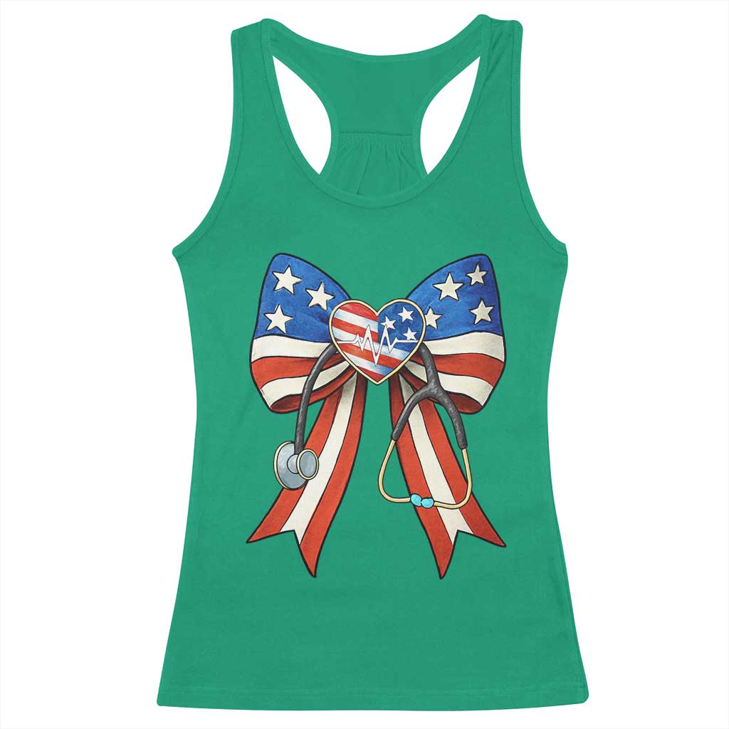 Funny 4th Of July Nurse American Flag Coquette Bow Racerback Tank Top - Wonder Print Shop