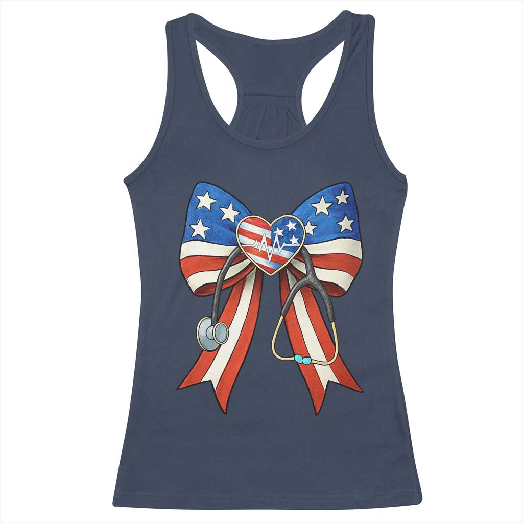 Funny 4th Of July Nurse American Flag Coquette Bow Racerback Tank Top - Wonder Print Shop