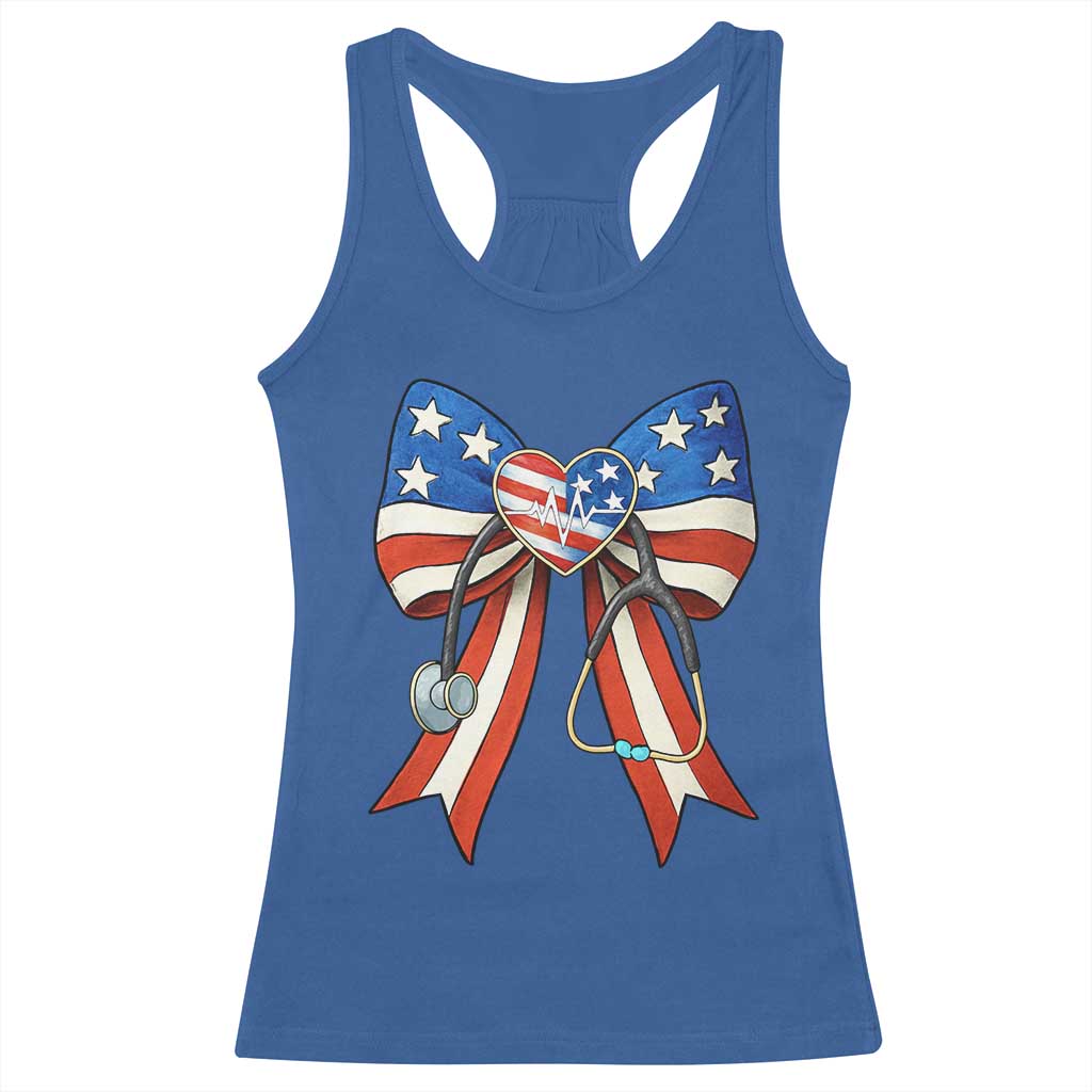 Funny 4th Of July Nurse American Flag Coquette Bow Racerback Tank Top - Wonder Print Shop