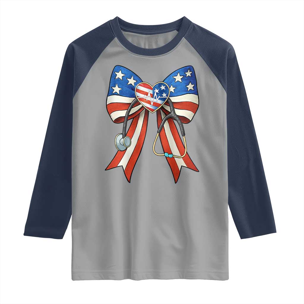 Funny 4th Of July Nurse American Flag Coquette Bow Raglan Shirt - Wonder Print Shop