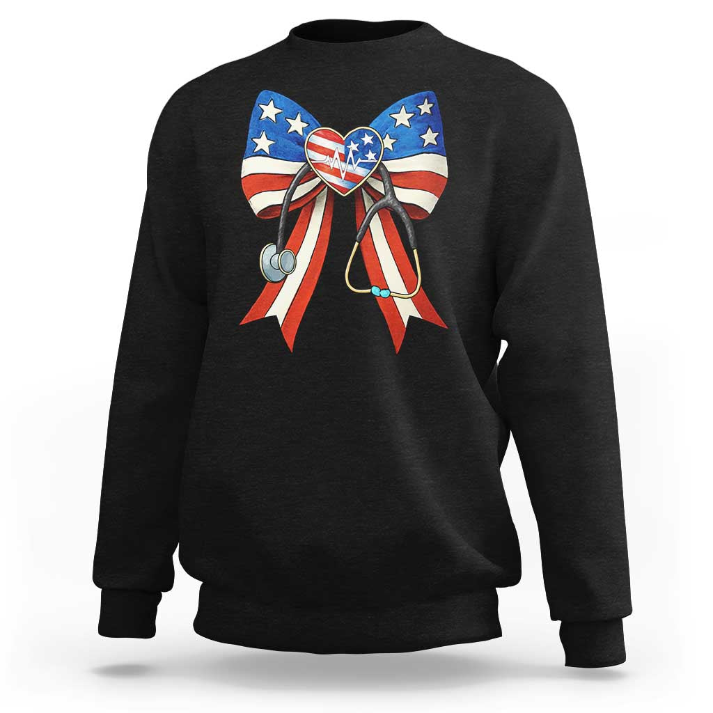 Funny 4th Of July Nurse American Flag Coquette Bow Sweatshirt - Wonder Print Shop