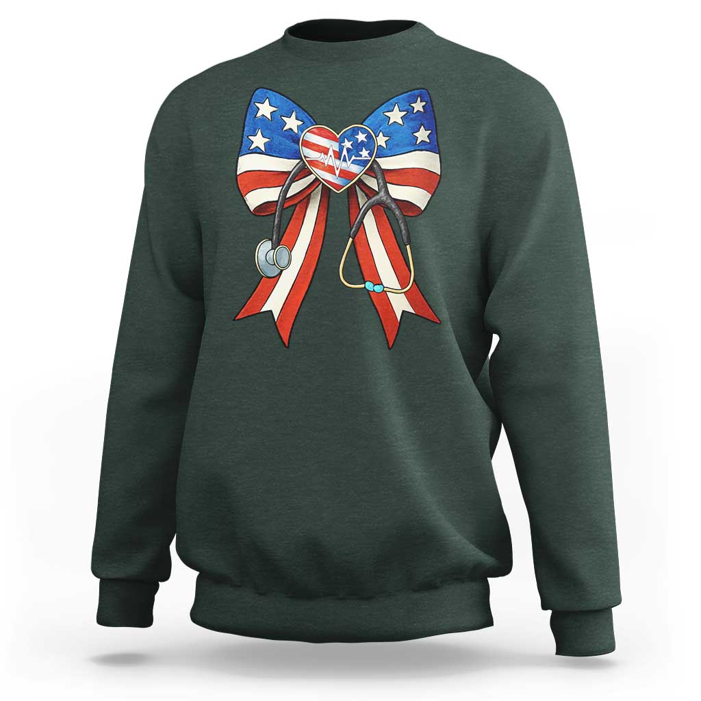 Funny 4th Of July Nurse American Flag Coquette Bow Sweatshirt - Wonder Print Shop