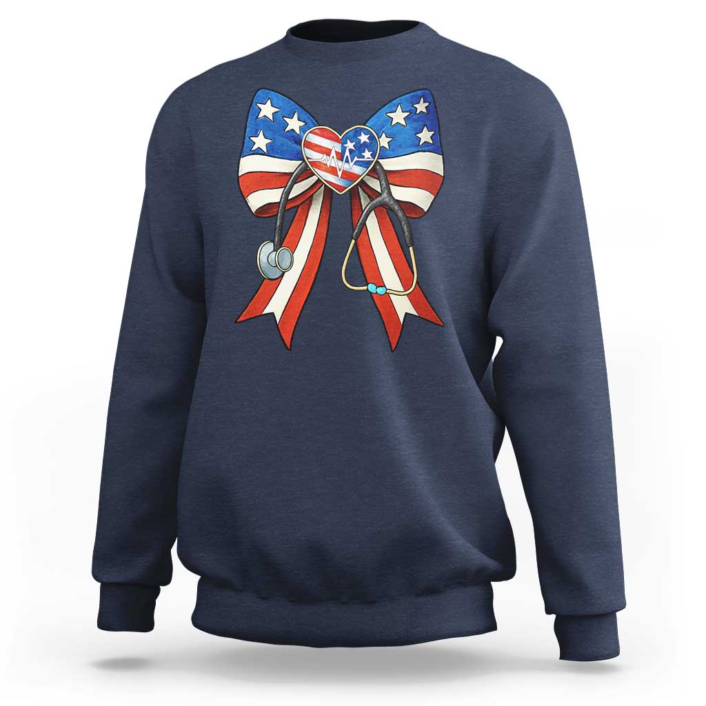 Funny 4th Of July Nurse American Flag Coquette Bow Sweatshirt - Wonder Print Shop
