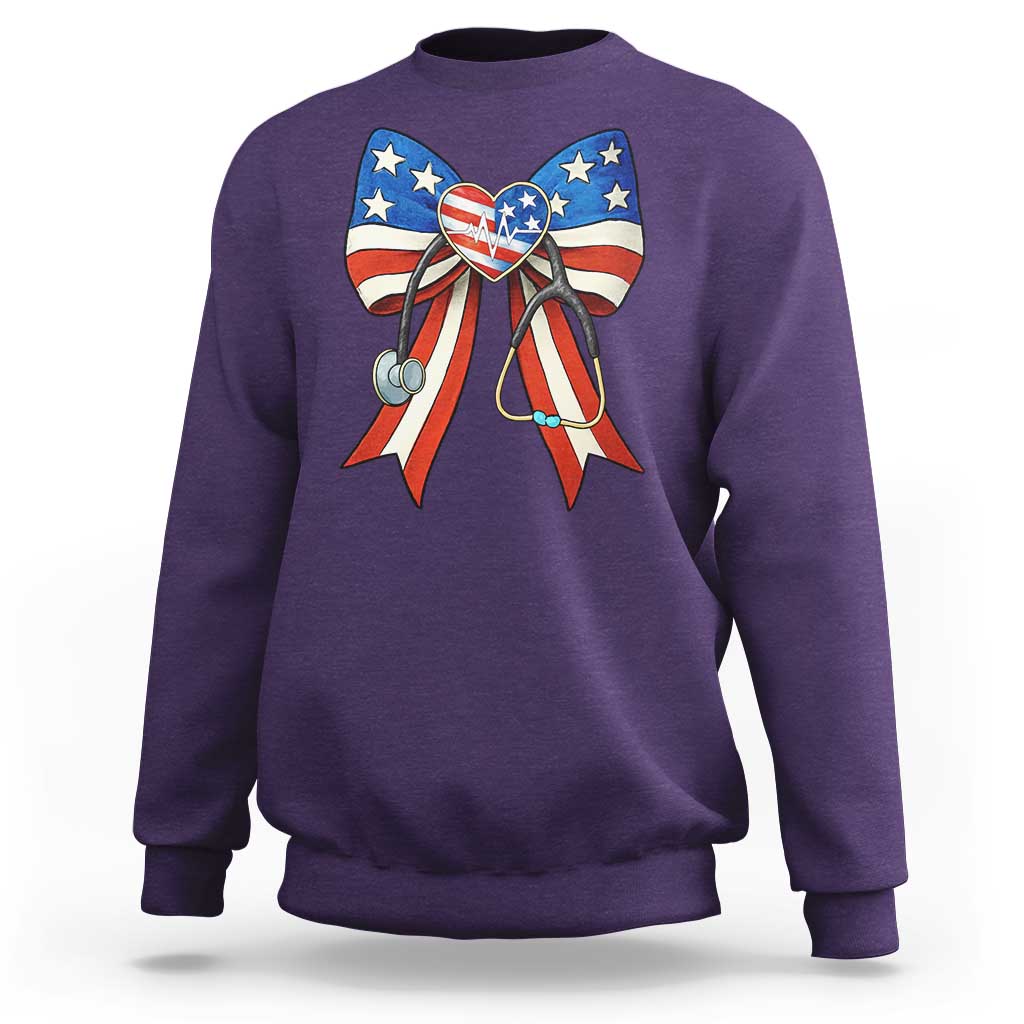 Funny 4th Of July Nurse American Flag Coquette Bow Sweatshirt - Wonder Print Shop