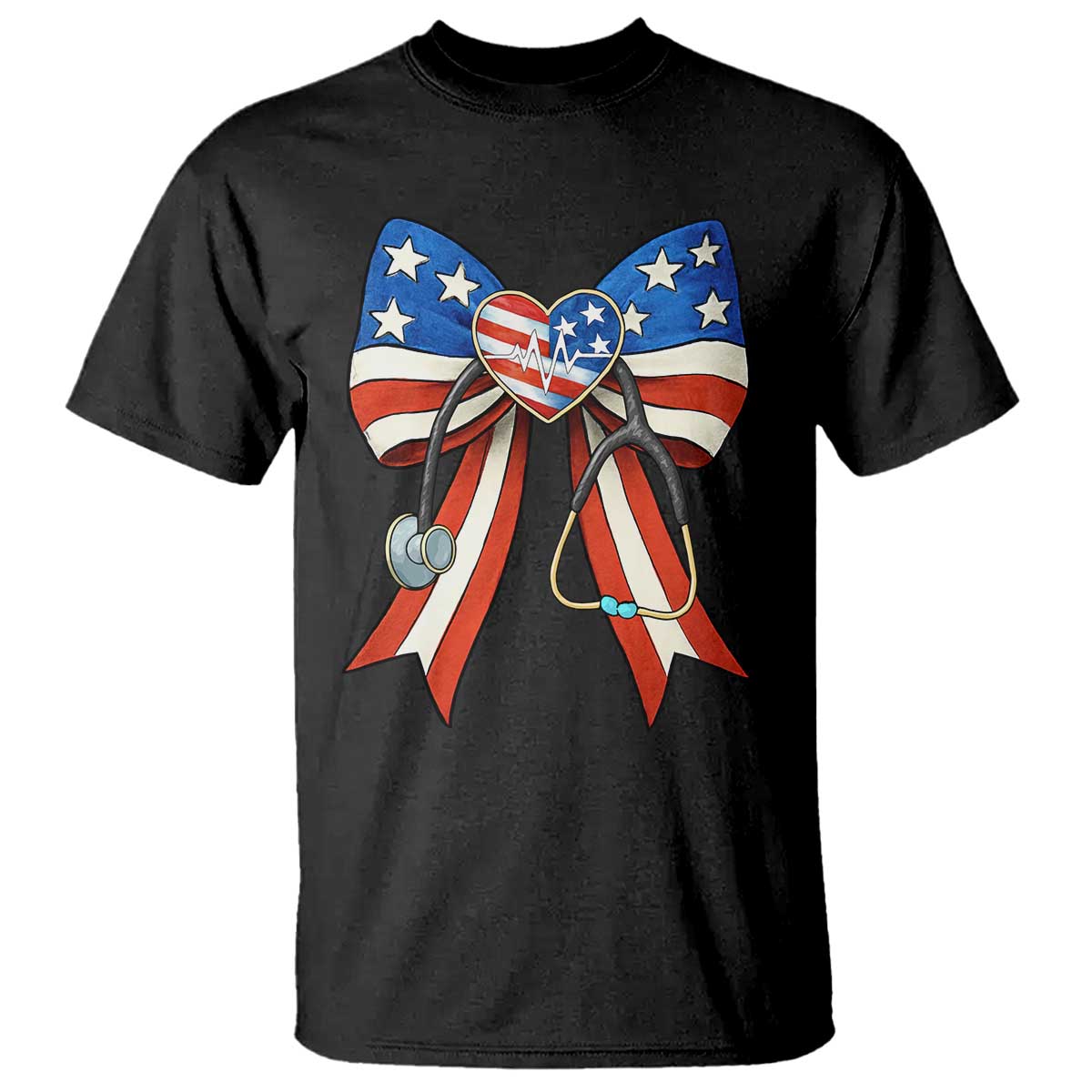 Funny 4th Of July Nurse American Flag Coquette Bow T Shirt - Wonder Print Shop