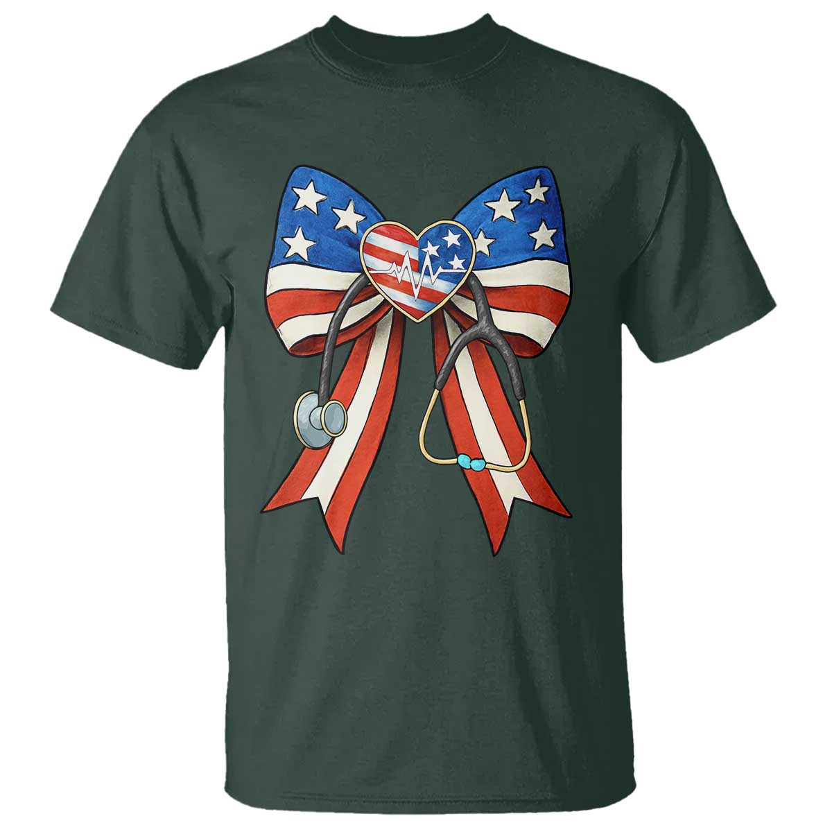 Funny 4th Of July Nurse American Flag Coquette Bow T Shirt - Wonder Print Shop