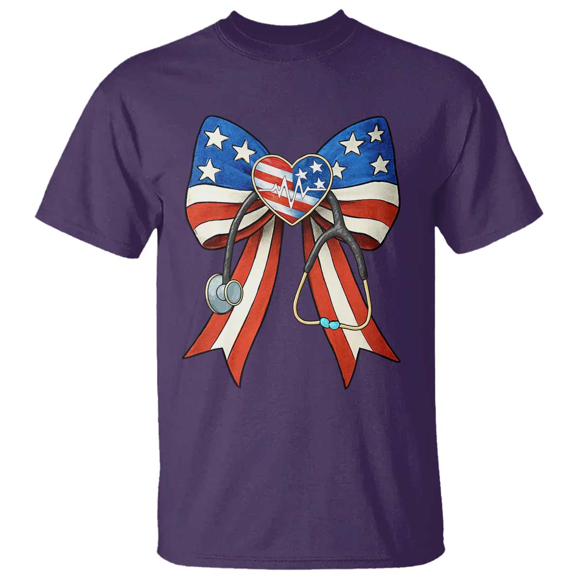 Funny 4th Of July Nurse American Flag Coquette Bow T Shirt - Wonder Print Shop