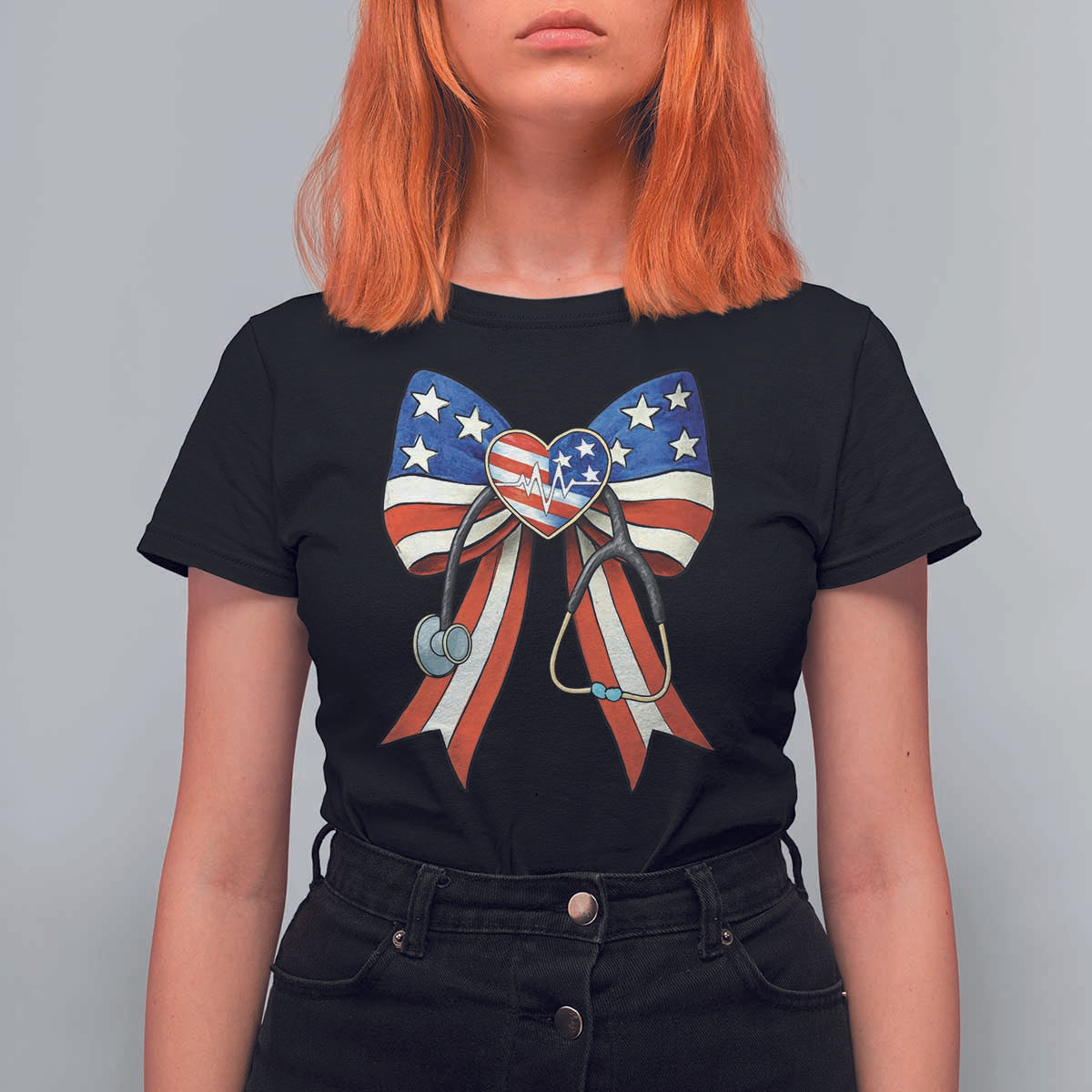 Funny 4th Of July Nurse American Flag Coquette Bow T Shirt For Women - Wonder Print Shop