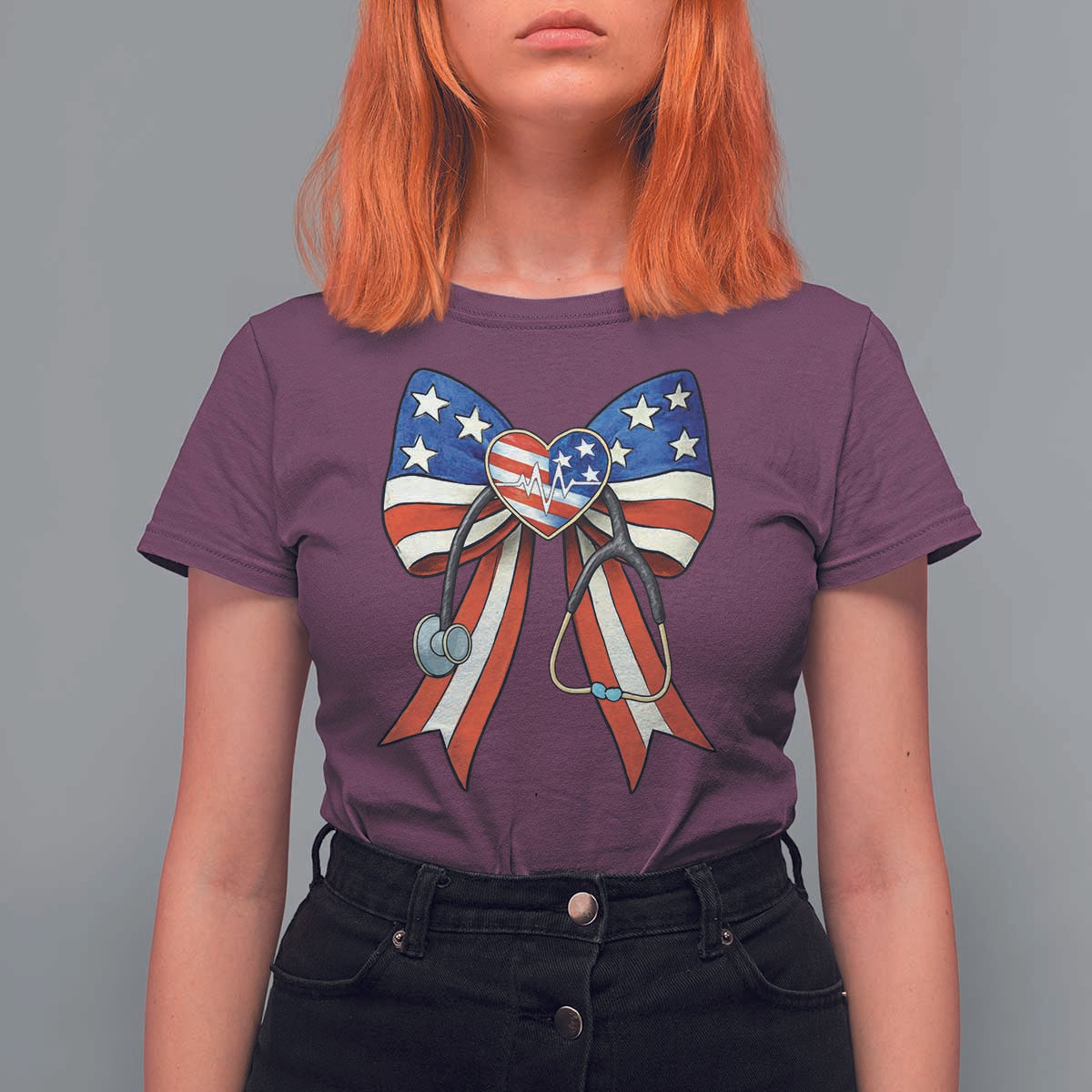 Funny 4th Of July Nurse American Flag Coquette Bow T Shirt For Women - Wonder Print Shop