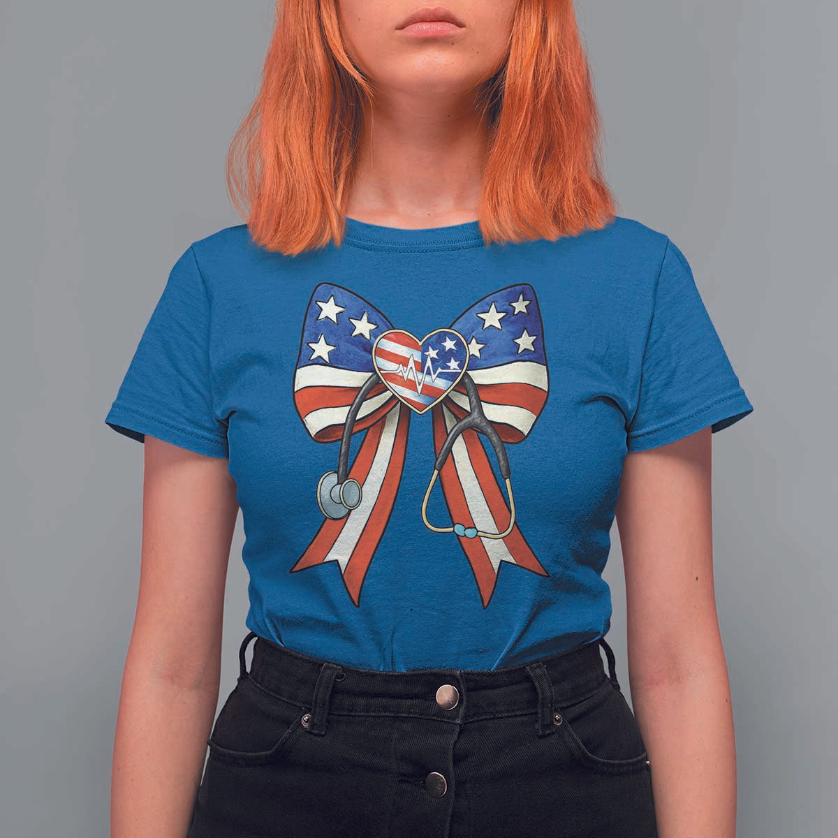 Funny 4th Of July Nurse American Flag Coquette Bow T Shirt For Women - Wonder Print Shop
