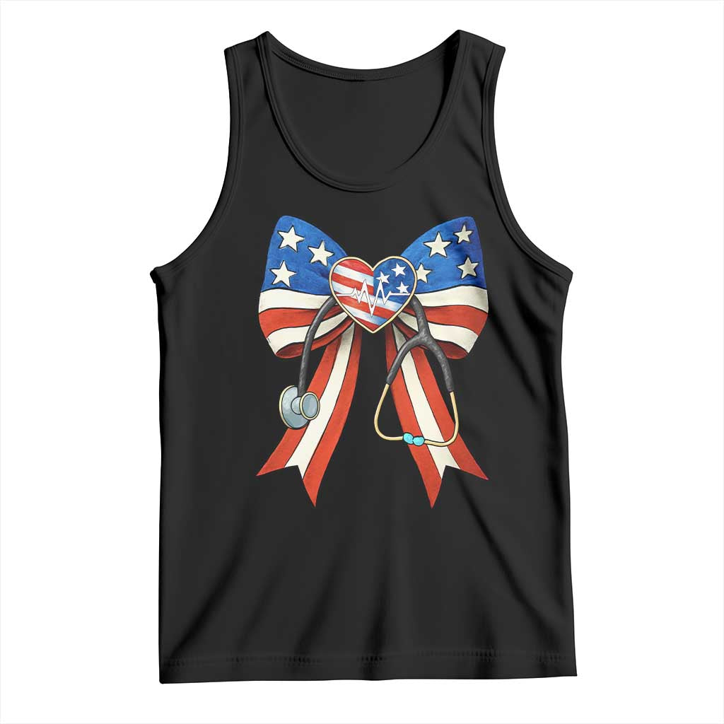 Funny 4th Of July Nurse American Flag Coquette Bow Tank Top - Wonder Print Shop