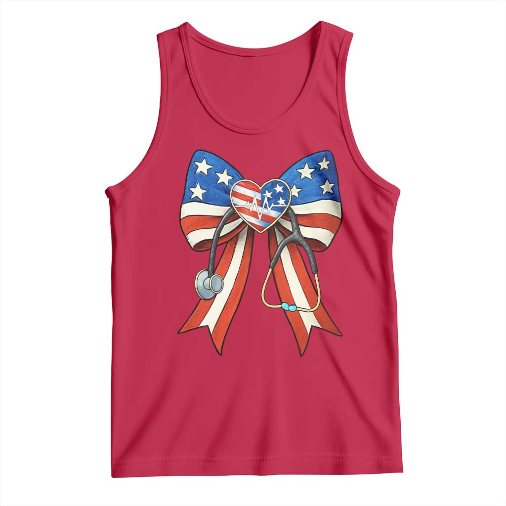 Funny 4th Of July Nurse American Flag Coquette Bow Tank Top - Wonder Print Shop
