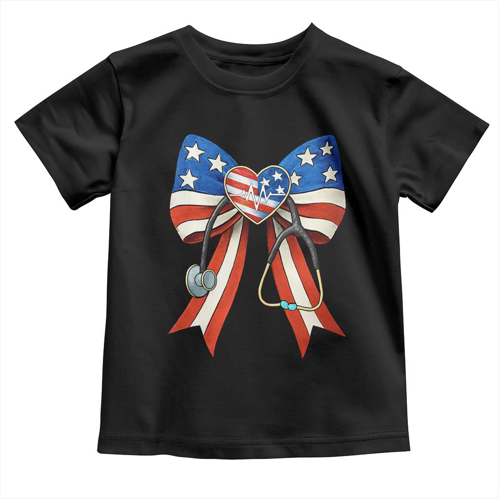Funny 4th Of July Nurse American Flag Coquette Bow Toddler T Shirt - Wonder Print Shop