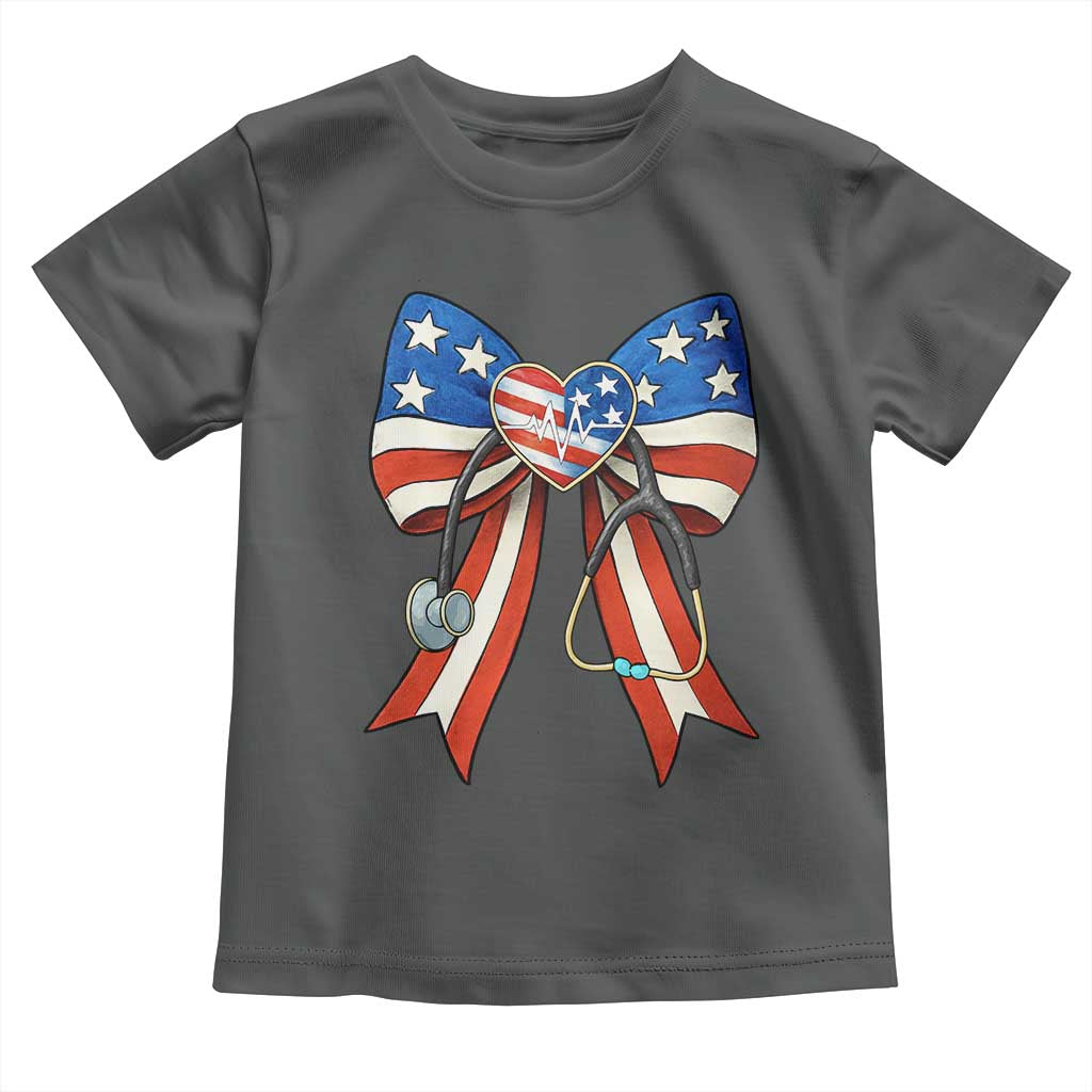 Funny 4th Of July Nurse American Flag Coquette Bow Toddler T Shirt - Wonder Print Shop